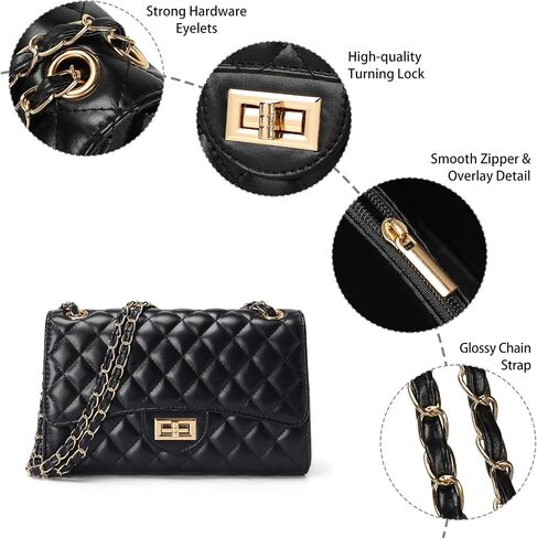 Quilted Leather Crossbody Bags for Women Trendy Ladies Shoulder Purse Satchel HandBag with Chain Strap in Kuwait