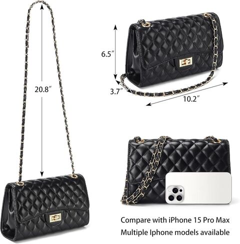 Quilted Leather Crossbody Bags for Women Trendy Ladies Shoulder Purse Satchel HandBag with Chain Strap in Kuwait