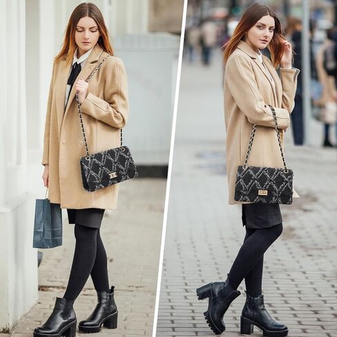 Quilted Leather Crossbody Bags for Women Trendy Ladies Shoulder Purse Satchel HandBag with Chain Strap in Kuwait