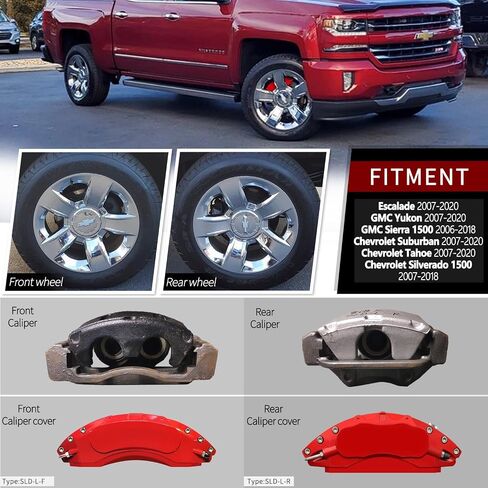 AOOA Brake Disc Red Character Caliper Cover Powder Coating Fits Chevrolet Silverado 1500 2007-2018 and GMC Yukon 2007-2020,GMC Sierra 1500 2006-2018 (set of 4) in Saudi Arabia
