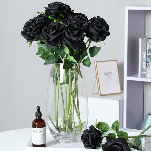 Hawesome 12PCS Artificial Silk Flowers Realistic Roses Bouquet Long Stem for Home Wedding Decoration Party A-Red -1 in Kuwait