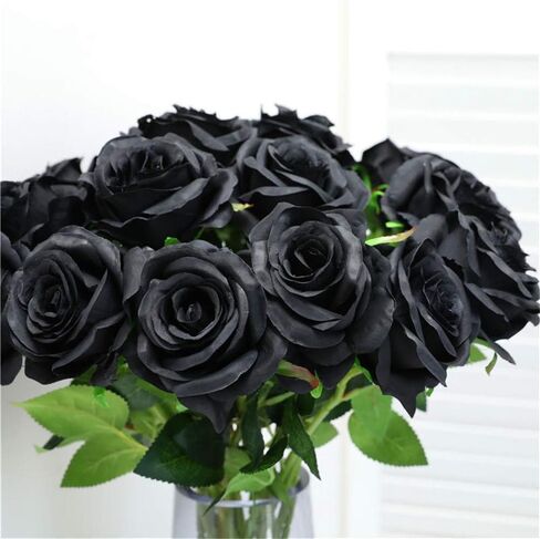 Hawesome 12PCS Artificial Silk Flowers Realistic Roses Bouquet Long Stem for Home Wedding Decoration Party A-Red -1 in Kuwait