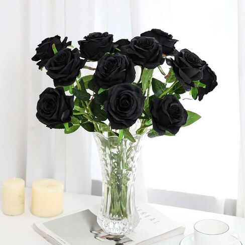 Hawesome 12PCS Artificial Silk Flowers Realistic Roses Bouquet Long Stem for Home Wedding Decoration Party A-Red -1 in Kuwait