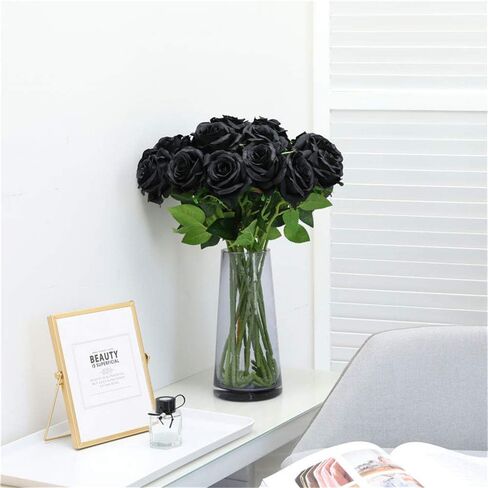 Hawesome 12PCS Artificial Silk Flowers Realistic Roses Bouquet Long Stem for Home Wedding Decoration Party A-Red -1 in Kuwait