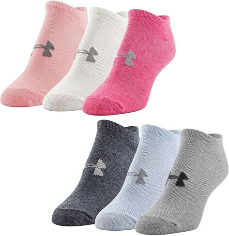 Under Armour UA Women's Training No Show Socks, 6-Pair Pack, Gray/Pink/Assorted, Shoe Size 7-10.5 in Saudi Arabia