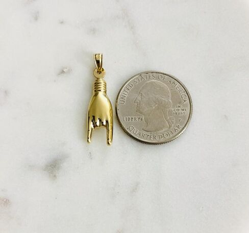 Authentic 14K Real Yellow Gold Italian Mano Cornuto Charm Pendant - 14K Gold Italian Lucky Hand Charm - 3D Rock On Sign Pendant- 3 Different Sizes. in Saudi Arabia