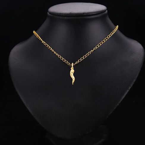 TGDJ 14K الصلبة الصلبة الذهب الذهب الإيطالي قرن قلادة - خفيفة الوزن 0.9G سحر cornicello ملتوية للرجال والنساء ، تميمة حظ سعيد للارتداء اليومي in Saudi Arabia