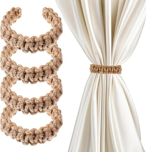 4 Pack Braided Curtain Tiebacks Boho Elegant Rustic Curtain Holdbacks Tie Backs Holders Set Simple Light Weight Drapes Decorative Accessories Handmade for Home Office Bedroom Window in Saudi Arabia
