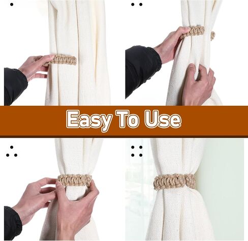 4 Pack Braided Curtain Tiebacks Boho Elegant Rustic Curtain Holdbacks Tie Backs Holders Set Simple Light Weight Drapes Decorative Accessories Handmade for Home Office Bedroom Window in Saudi Arabia