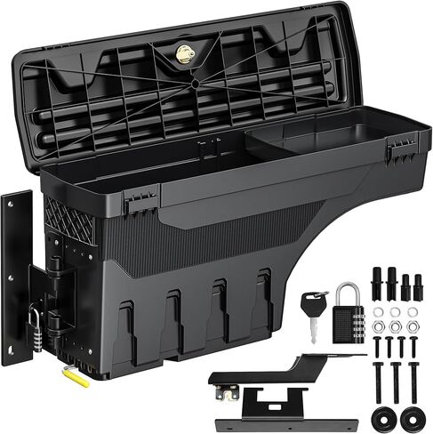 Oedro Truck Bed Bed Tool Box Fits 2015-2025 Ford F150 DRIVER SIDE + SDAY SADE SADE ، 180 درجة تدور مربعات أدوات خلفية مع قفل قفل وقفل كلمة مرور ، وتخزين بئر عجلة أسود مقاومة للماء in Saudi Arabia
