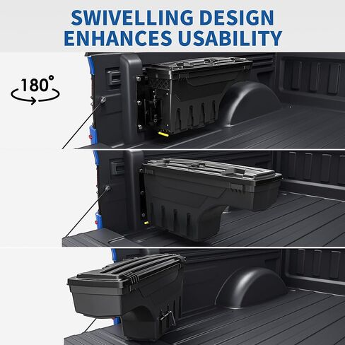 Oedro Truck Bed Bed Tool Box Fits 2015-2025 Ford F150 DRIVER SIDE + SDAY SADE SADE ، 180 درجة تدور مربعات أدوات خلفية مع قفل قفل وقفل كلمة مرور ، وتخزين بئر عجلة أسود مقاومة للماء in Saudi Arabia