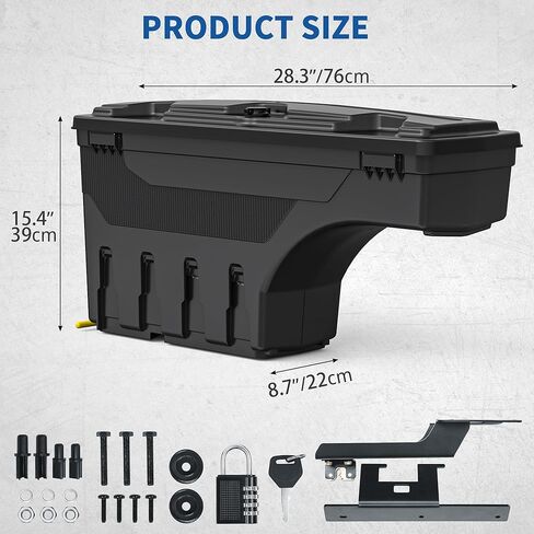 Oedro Truck Bed Bed Tool Box Fits 2015-2025 Ford F150 DRIVER SIDE + SDAY SADE SADE ، 180 درجة تدور مربعات أدوات خلفية مع قفل قفل وقفل كلمة مرور ، وتخزين بئر عجلة أسود مقاومة للماء in Saudi Arabia