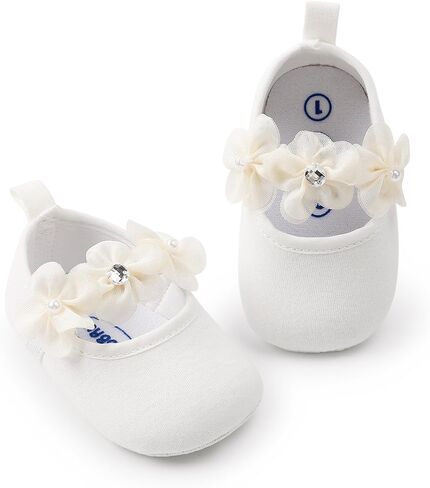 HsdsBebe 2pcs/Set Newborn Baby Girl Princess Mary Jane Shoes Toddler Infant Wedding Dress Flat Shoes with Free Headband in Saudi Arabia