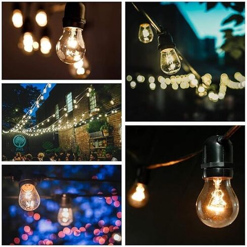 100 Foot Commercial Outdoor String Lights with 50 Suspended Sockets and S14 11 Watt Bulbs (+ 2 Free Spares) - E26 Vintage String Lights for Patio, Yard, Deck, Cafe, Bistro and More in Kuwait