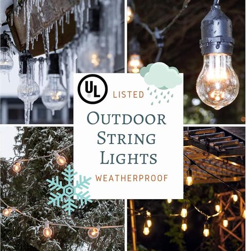 100 Foot Commercial Outdoor String Lights with 50 Suspended Sockets and S14 11 Watt Bulbs (+ 2 Free Spares) - E26 Vintage String Lights for Patio, Yard, Deck, Cafe, Bistro and More in Kuwait