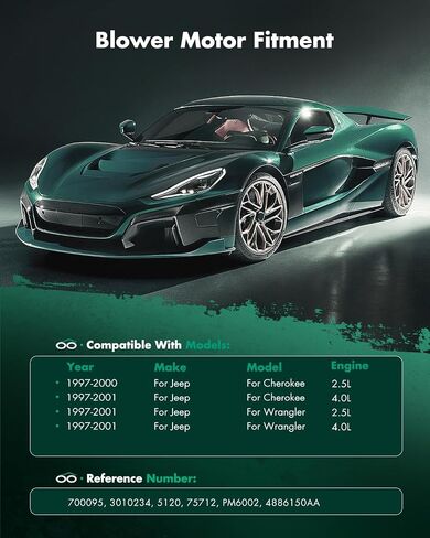 محرك منفاخ سخان SCITOO 700095 لسيارة جيب مع مروحة محركات منفاخ HVAC مناسب لـ 1997-2001 لسيارة جيب لشيروكي/1999-2002 لسيارة جيب رانجلر يستبدل 700095، 4886150AA، PM6002، CH3126112 in Saudi Arabia