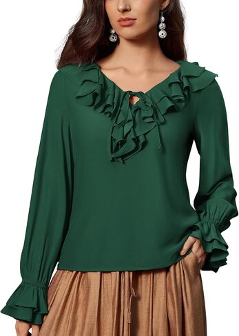 Scarlet Darkness Renaissance Pirate Shirt Women Ruffle Long Sleeve Tops Peasant Blouses in Saudi Arabia