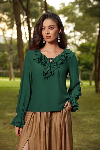 Scarlet Darkness Renaissance Pirate Shirt Women Ruffle Long Sleeve Tops Peasant Blouses in Saudi Arabia