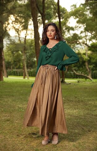 Scarlet Darkness Renaissance Pirate Shirt Women Ruffle Long Sleeve Tops Peasant Blouses in Saudi Arabia