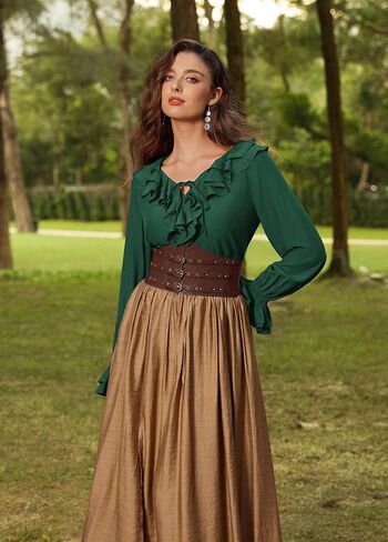 Scarlet Darkness Renaissance Pirate Shirt Women Ruffle Long Sleeve Tops Peasant Blouses in Saudi Arabia