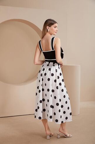 FLAXMAKER Black and White Bow-tie Decor Women's One Piece with Beach Cover up Polka dot Print Skirt Swimsuit and Skirt (Adult, S, Swimsuit and Skirt) in Saudi Arabia
