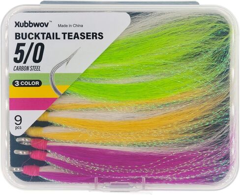 8pcs Bucktail teasers Saltwater Fishing Hooks Fluke Flounder Hi Lo Fishing Rig Skirt Fishing Jig Hooks (Blue, Black) in Kuwait