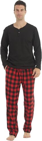 بيجامات رجال مجموعات Fleece Long Sleeve Top & Plaid Pajamas قيعان ناع in Kuwait