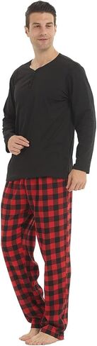 بيجامات رجال مجموعات Fleece Long Sleeve Top & Plaid Pajamas قيعان ناع in Kuwait