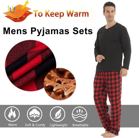 بيجامات رجال مجموعات Fleece Long Sleeve Top & Plaid Pajamas قيعان ناع in Kuwait
