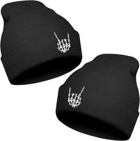 حزمة من 2 هالوين جمجمة القوطي القوطية العظمية يدوية متماسكة قبعة هدايا عيد ميلاد بارد للرجال النساء in Kuwait