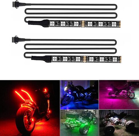 UWDESY 2 قطعة 12 مصباح LED للدراجات النارية - RGB متعدد الألوان لهجة توهج نيون تأثير الأرض مصباح لمجموعات إضاءة LED للدراجات النارية، ATV Car Golf Cart LED Underglow Strip Lights in Kuwait