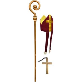 Nicky Bigs Novelties Adult Bishop Priest Pope Hat Costume Set Mitre Hat Gold Cross Crozier Staff Cane Necklace Accessories in Kuwait