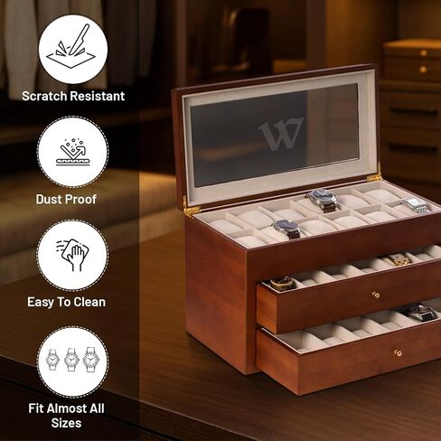 Bey-Berk Custom Personalized Watch Box Organizer - 36 Slot Luxury Solid Wood Designer Display, Large Watch Slots in Saudi Arabia