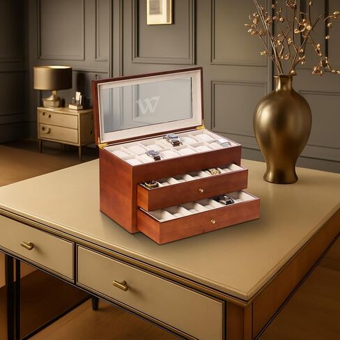 Bey-Berk Custom Personalized Watch Box Organizer - 36 Slot Luxury Solid Wood Designer Display, Large Watch Slots in Saudi Arabia