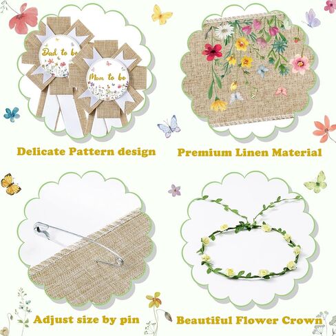 R HORSE 5Pcs Mom to Be Sash Dad to Be Pin Baby Shower - Bear Neutral Burlap Maternity Sash Corsage Pin and Flower Crown Headband Gender Reveals Party for Baby Boys Girls Pregnancy Props Keepsake Gifts in Saudi Arabia
