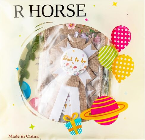 R HORSE 5Pcs Mom to Be Sash Dad to Be Pin Baby Shower - Bear Neutral Burlap Maternity Sash Corsage Pin and Flower Crown Headband Gender Reveals Party for Baby Boys Girls Pregnancy Props Keepsake Gifts in Saudi Arabia