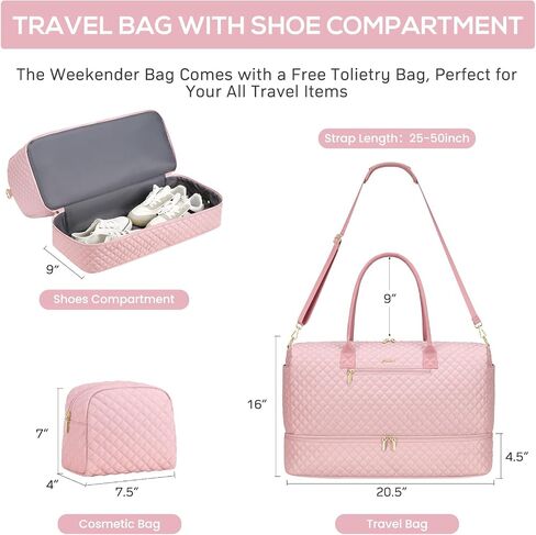 Travel Weekender Bags for Women - Duffle Bag Women with Shoe Compartment Carry On Overnight Bag with Toiletry Bag Duffel Bags with Wet Pocket for Gym Hospital Bags for Labor and Delivery Pink in Kuwait