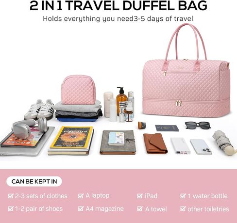 Travel Weekender Bags for Women - Duffle Bag Women with Shoe Compartment Carry On Overnight Bag with Toiletry Bag Duffel Bags with Wet Pocket for Gym Hospital Bags for Labor and Delivery Pink in Kuwait