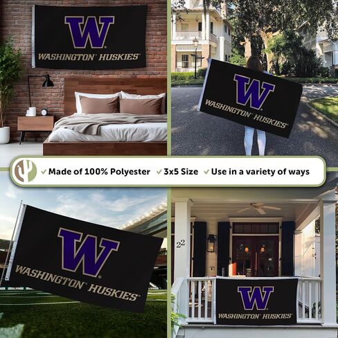 لافتات علم جامعة صبار الصحراء بواشنطن U of W UW Huskies Huskies أعلام هاسكي 100% بوليستر للاستخدام الداخلي والخارجي 3x5 (النمط A) in Kuwait