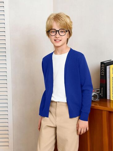 Haloumoning Boys School Uniform Cardigan Sweater Kids Knit Knit Open Open Long Sleeve Outerwear 5-14 Years in Saudi Arabia