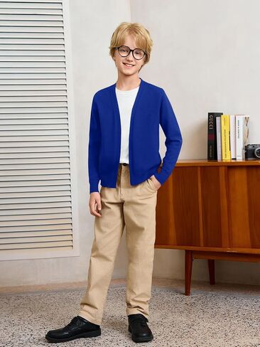 Haloumoning Boys School Uniform Cardigan Sweater Kids Knit Knit Open Open Long Sleeve Outerwear 5-14 Years in Saudi Arabia