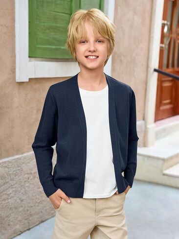Haloumoning Boys School Uniform Cardigan Sweater Kids Knit Knit Open Open Long Sleeve Outerwear 5-14 Years in Saudi Arabia