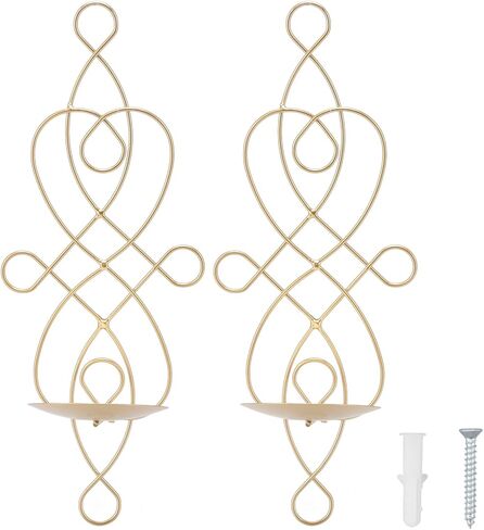 Foldable Metal Wall Sconce Candle Holder Set, Iron Wall Mounted Candle Sconces, European Style Wall Candle Sconces for Wedding Living Room Bedrooms Corridors – Gold Finish, 2 Sets Included in Saudi Arabia