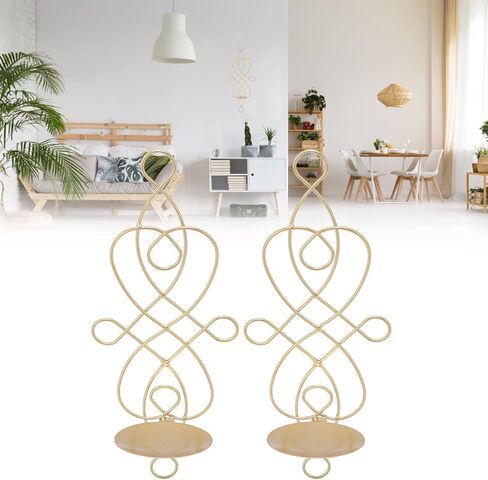 Foldable Metal Wall Sconce Candle Holder Set, Iron Wall Mounted Candle Sconces, European Style Wall Candle Sconces for Wedding Living Room Bedrooms Corridors – Gold Finish, 2 Sets Included in Saudi Arabia