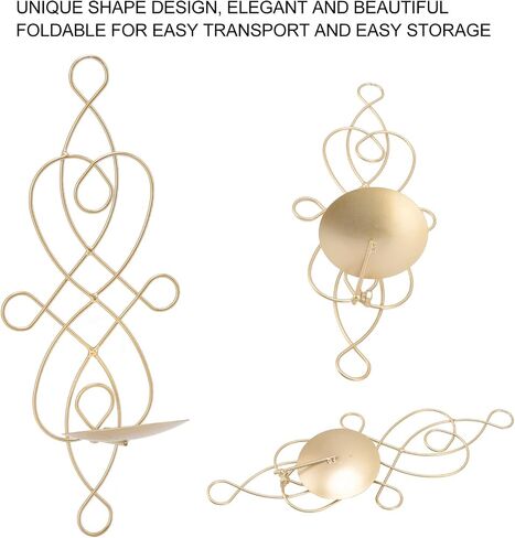 Foldable Metal Wall Sconce Candle Holder Set, Iron Wall Mounted Candle Sconces, European Style Wall Candle Sconces for Wedding Living Room Bedrooms Corridors – Gold Finish, 2 Sets Included in Saudi Arabia