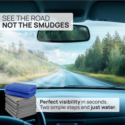 Claro Glass Towels Car Detailing 8-Pack – Streak Free Windshield Cleaner Cloth | Auto Glass Cleaner for Car Windows, Mirrors & Screens | Microfiber Car Cleaning Cloth for Detailing & Interior Use in Kuwait