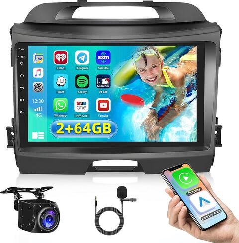 for Kia Sportage 2010-2016 Radio, 8 Core 4+64GB Android 13 Car Stereo with Wireless Apple Carplay Android Auto 9 Inch IPS Touchscreen Car Radio 59UI GPS Navigation WiFi 32EQ DSP Backup Camrea in Kuwait