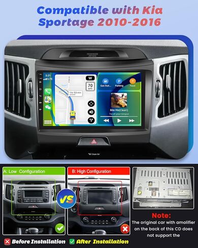 for Kia Sportage 2010-2016 Radio, 8 Core 4+64GB Android 13 Car Stereo with Wireless Apple Carplay Android Auto 9 Inch IPS Touchscreen Car Radio 59UI GPS Navigation WiFi 32EQ DSP Backup Camrea in Kuwait