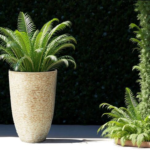Worth Garden 2-Pack 21" H. White Tall Planters - 14'' Dia Resin Large Round Flower Pots for Outdoor Plants Trees - Imitation Stone Finish Plastic Indoor Front Porch 9 Gallon Decorative Container Patio in Saudi Arabia
