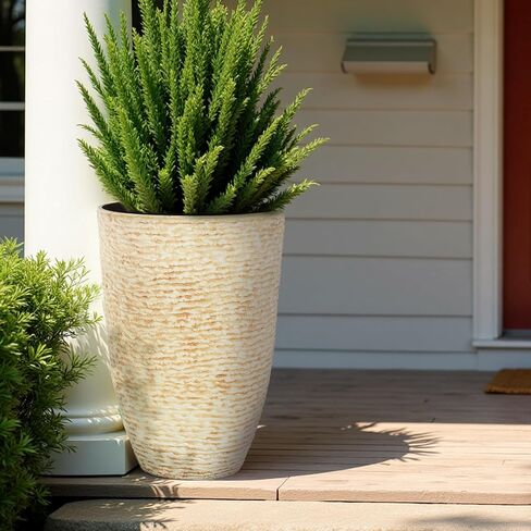 Worth Garden 2-Pack 21" H. White Tall Planters - 14'' Dia Resin Large Round Flower Pots for Outdoor Plants Trees - Imitation Stone Finish Plastic Indoor Front Porch 9 Gallon Decorative Container Patio in Saudi Arabia